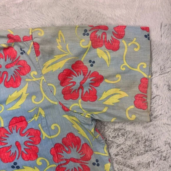 Reyn Spooner Phil Edwards Hawaiian Shirt Mens L Blue Plumeria Floral Popover - Picture 4 of 8